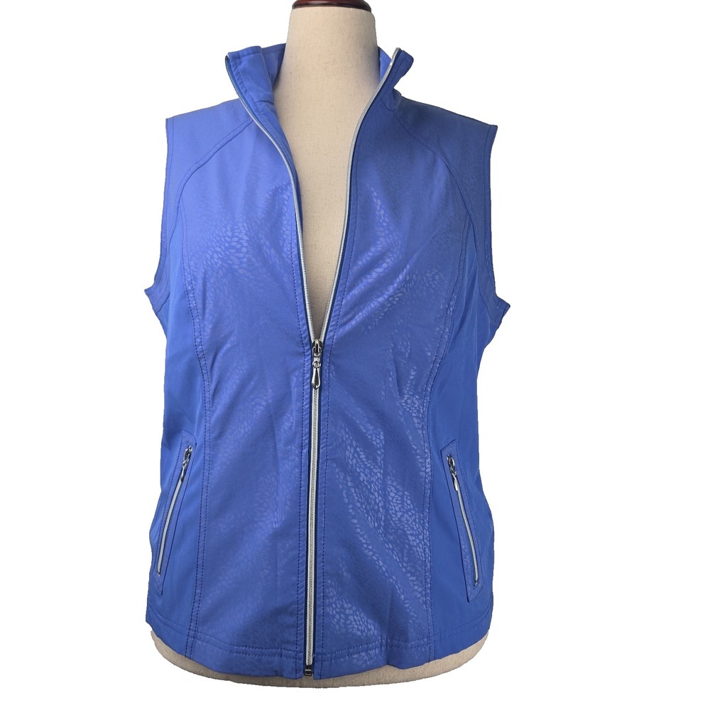 Zenergy Golf By Chico's Size 2 Zippered Front Mock Neck Activewear Blue Vest